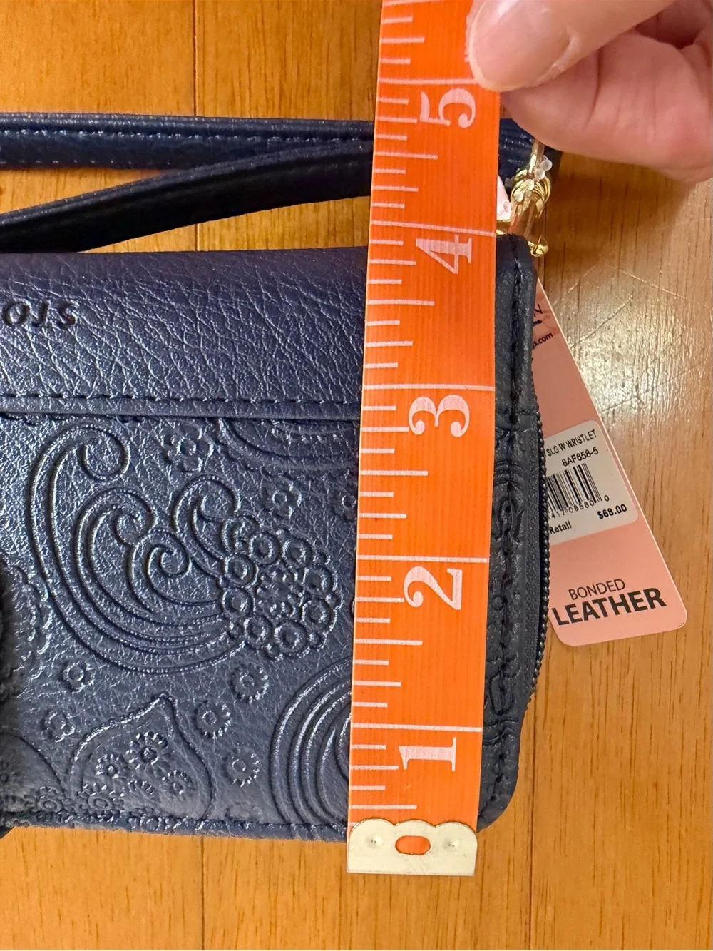 Stone Mountain Navy Blue Bonded Leather Floral Wristlet Wallet NWT